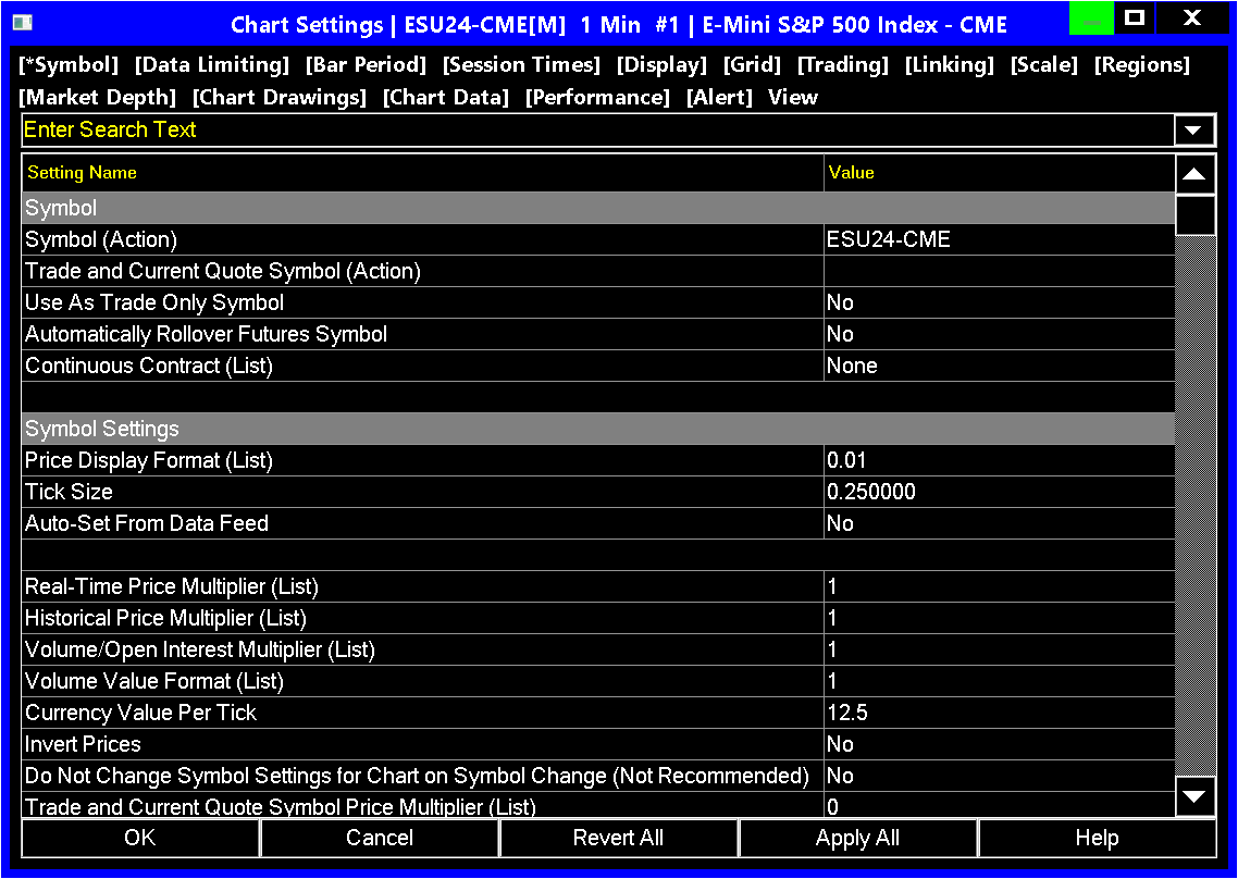 Settings Windows Interface Sierra Chart