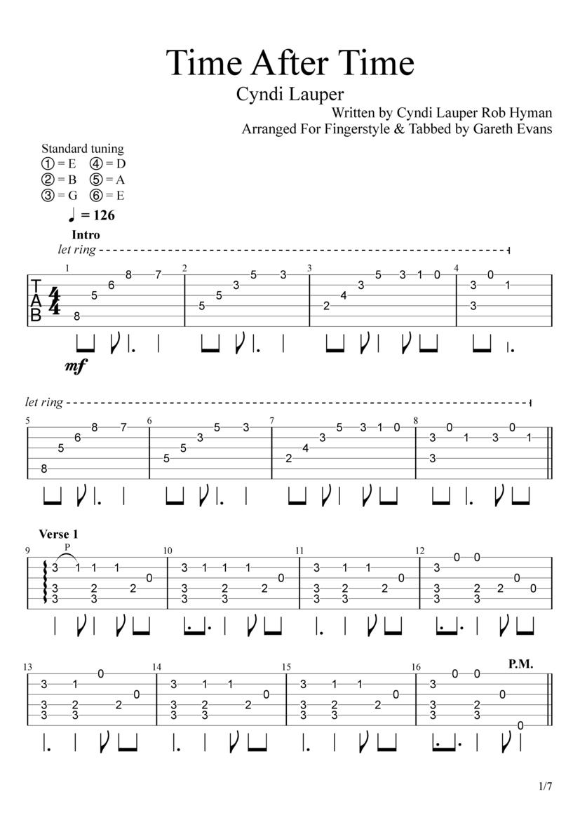 Time After Time Cyndi Lauper Fingerstyle Tab Gareth Evans Time After Time Cyndi Lauper Fingerstyle Tab Gareth Evans
