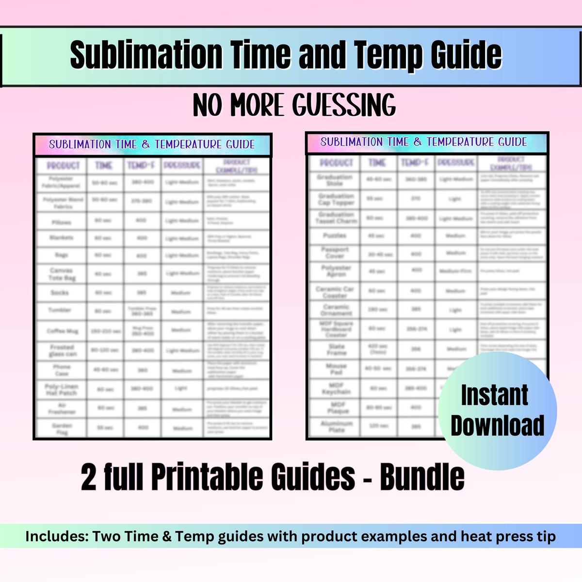 Time And Temperature Charts For Sublimation Etsy