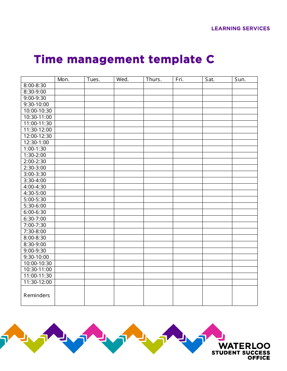 Time Management Tracking Sheet Template Waterloo Student Success Office Download Printable PDF Templateroller