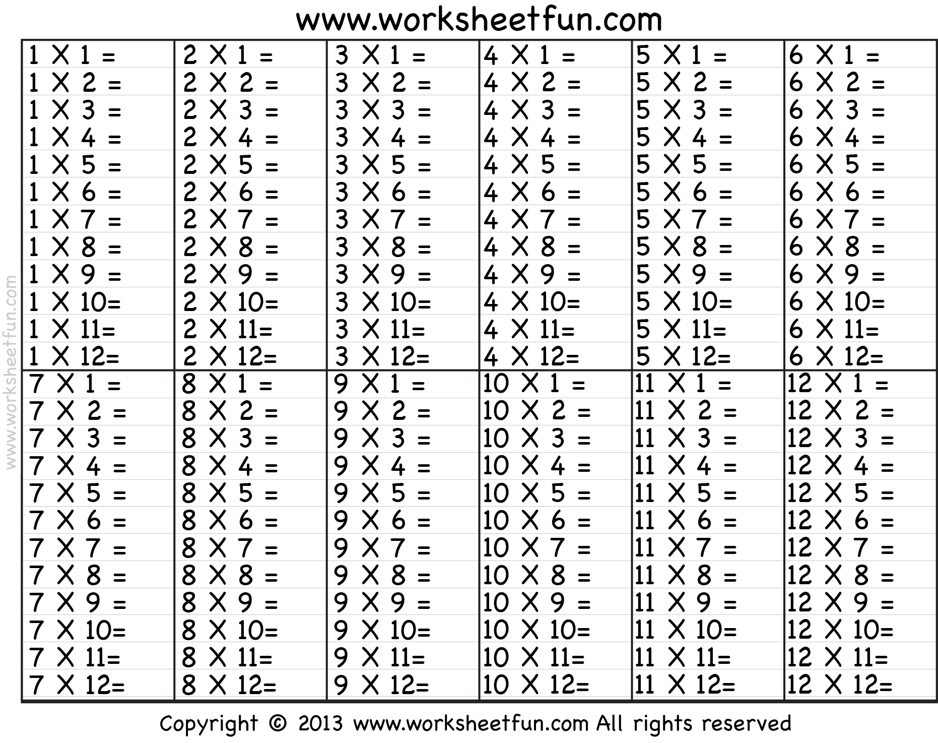 Times Table 2 12 Worksheets 1 2 3 4 5 6 7 8 9 10 11 12 13 14 15 16 17 18 19 And 20 FREE Printable Worksheets Worksheetfun 10 Times Table Worksheet Page