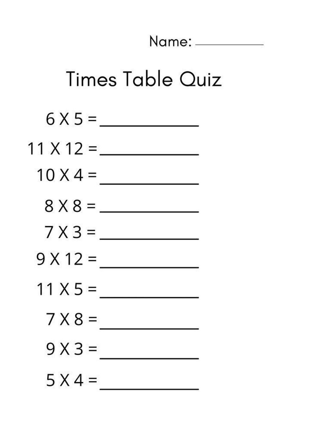 Times Table Quiz Etsy