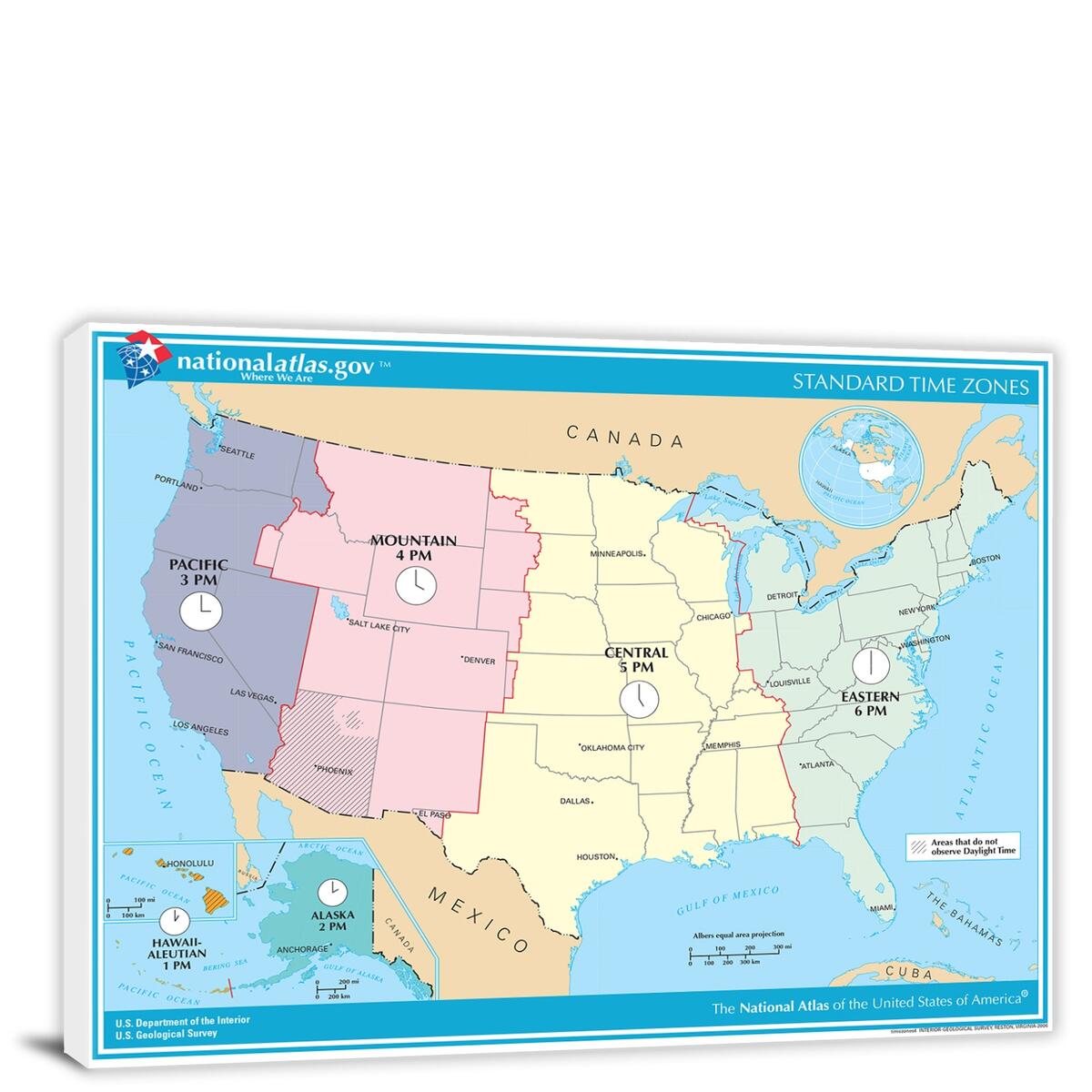 USA National Atlas Standard Time Zones Map 2022 Canvas Wrap USA National Atlas Standard Time Zones Map 2022 Canvas Wrap