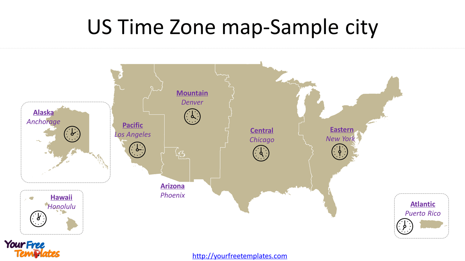 USA Time Zone Map 1 Free PowerPoint Template