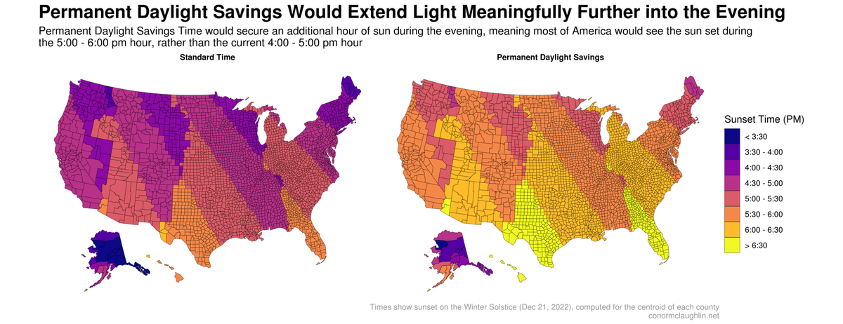 Visualizing The Impact Of Permanent Daylight Savings Time On Winter Sunrise And Sunset Times Conor McLaughlin