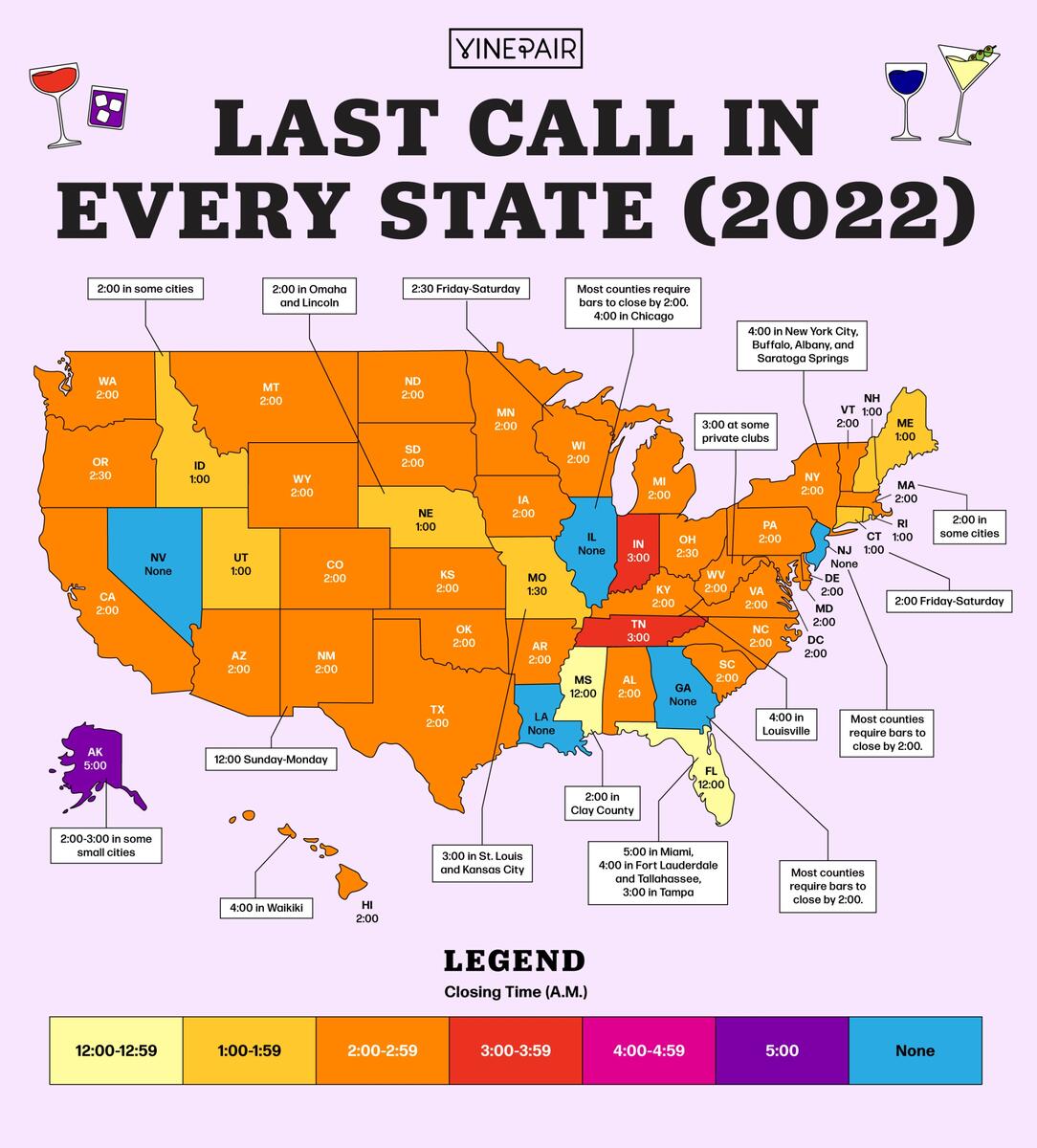 What Time Is Last Call In Every State Map VinePair